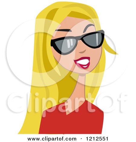 Cartoon of a Beautiful Woman with Sunglasses and Long Straight Blond Hair -  Royalty Free Vector Clipart by peachidesigns #1212551