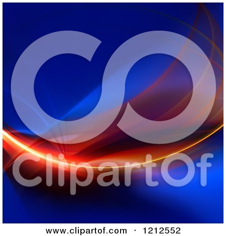 Clipart of a Glowing Fiery Fractal Swoosh on Blue - Royalty Free CGI Illustration by Arena Creative