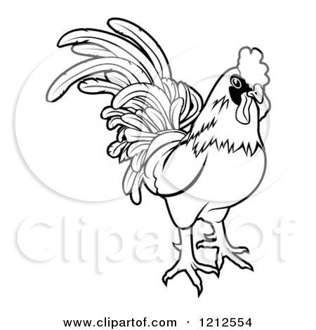 Cartoon of an Outlined Chinese Zodiac Rooster - Royalty Free Vector Clipart by AtStockIllustration