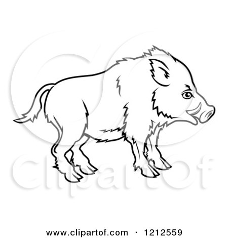 Cartoon of an Outlined Chinese Zodiac Boar in Profile - Royalty Free Vector Clipart by AtStockIllustration