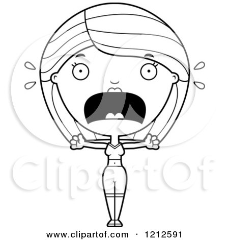 Cartoon of a Black and White Scared Fitness Woman Screaming - Royalty Free Vector Clipart by Cory Thoman