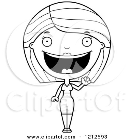 Cartoon of a Black and White Friendly Waving Fitness Woman - Royalty Free Vector Clipart by Cory Thoman