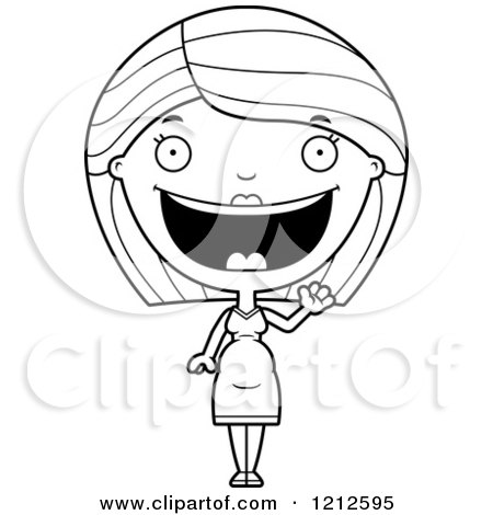 Cartoon of a Black and White Friendly Waving Pregnant Woman - Royalty Free Vector Clipart by Cory Thoman