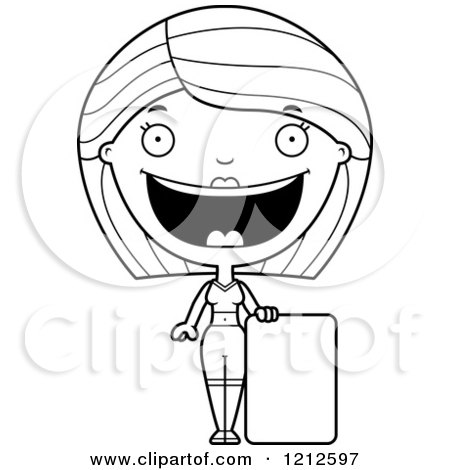 Cartoon of a Black and White Happy Fitness Woman with a Sign - Royalty Free Vector Clipart by Cory Thoman
