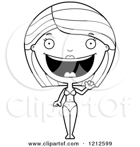 Cartoon of a Black and White Friendly Woman in a Bikini, Waving - Royalty Free Vector Clipart by Cory Thoman