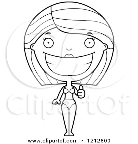 Cartoon of a Black and White Happy Woman in a Bikini, Holding a Thumb up - Royalty Free Vector Clipart by Cory Thoman