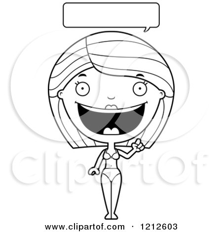 Cartoon of a Black and White Talking Woman in a Bikini - Royalty Free Vector Clipart by Cory Thoman