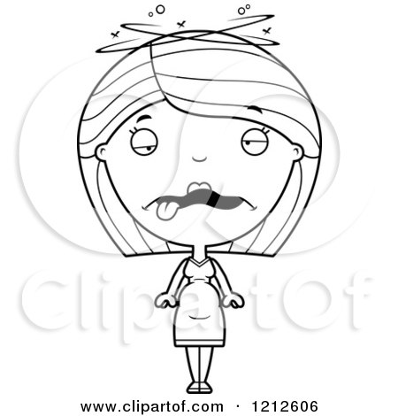 Cartoon of a Black and White Pregnant Woman with Morning Sickness - Royalty Free Vector Clipart by Cory Thoman