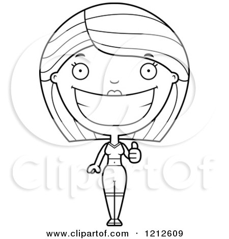Cartoon of a Black and White Fitness Woman Holding a Thumb up - Royalty Free Vector Clipart by Cory Thoman