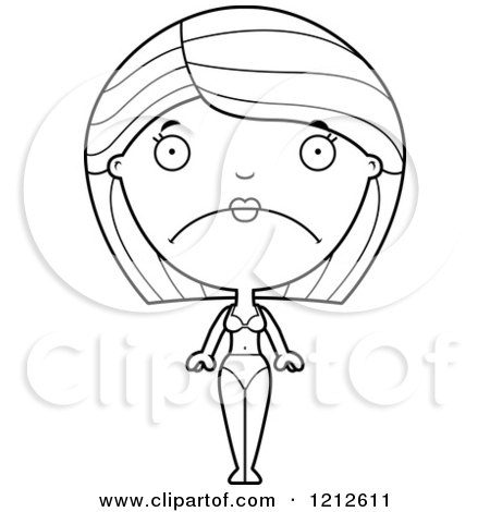 Cartoon of a Black and White Depressed Woman in a Bikini - Royalty Free Vector Clipart by Cory Thoman