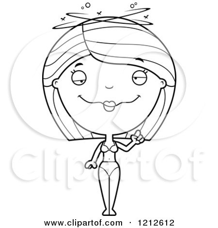 Cartoon of a Black and White Drunk Woman in a Bikini - Royalty Free Vector Clipart by Cory Thoman