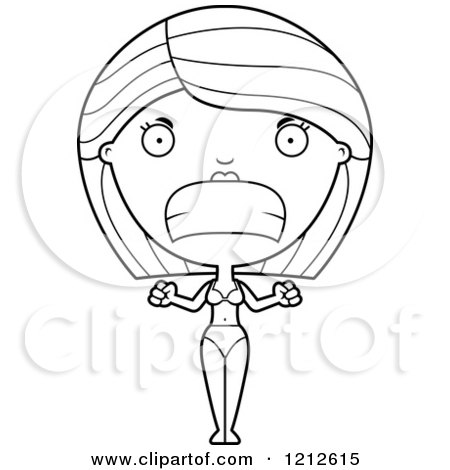 Cartoon of a Black and White Mad Woman in a Bikini - Royalty Free Vector Clipart by Cory Thoman