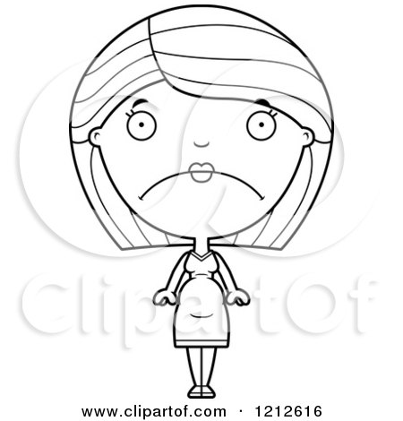 Cartoon of a Black and White Depressed Pregnant Woman - Royalty Free Vector Clipart by Cory Thoman