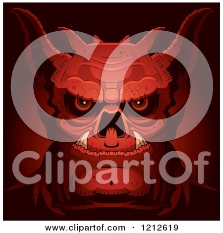 Clipart of a Red Evil Demon Face - Royalty Free Vector Illustration by Cory Thoman