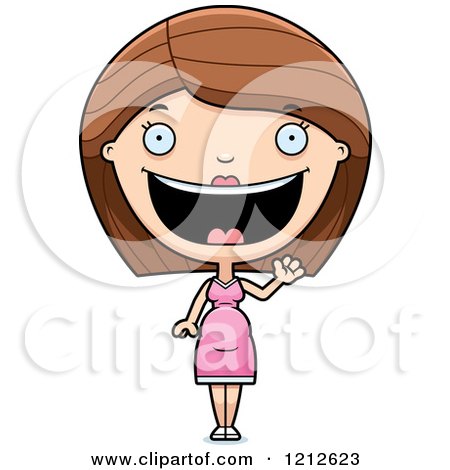 Cartoon of a Friendly Waving Pregnant Woman - Royalty Free Vector Clipart by Cory Thoman
