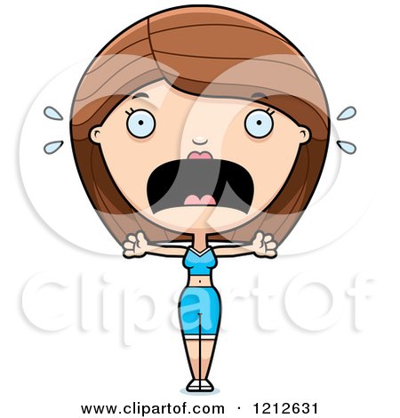 Cartoon of a Scared Fitness Personal Trainer Woman Screaming - Royalty Free Vector Clipart by Cory Thoman