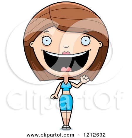Cartoon of a Friendly Waving Fitness Personal Trainer Woman - Royalty Free Vector Clipart by Cory Thoman