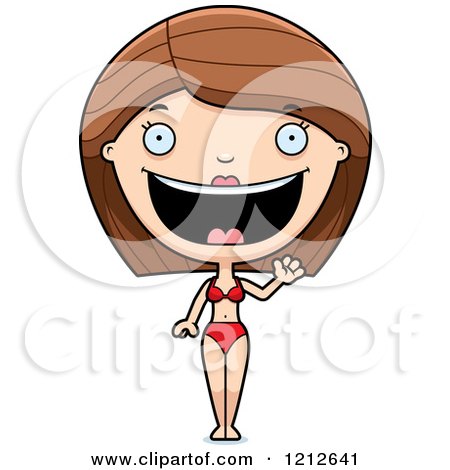 Cartoon of a Friendly Woman in a Bikini, Waving - Royalty Free Vector Clipart by Cory Thoman
