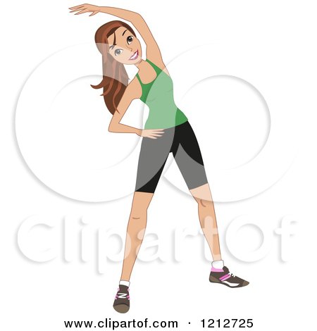 Clipart of a Fit Brunette Woman Stretching at the Gym - Royalty Free Vector Illustration by peachidesigns