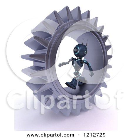 Clipart of a 3d Blue Android Robot Walking in a Gear 2 - Royalty Free CGI Illustration by KJ Pargeter