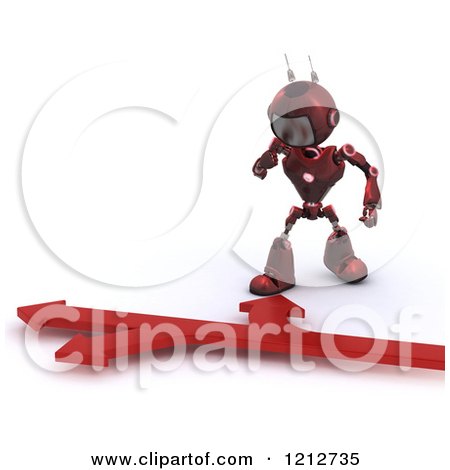 Clipart of a 3d Red Android Robot over Directional Arrows - Royalty Free CGI Illustration by KJ Pargeter