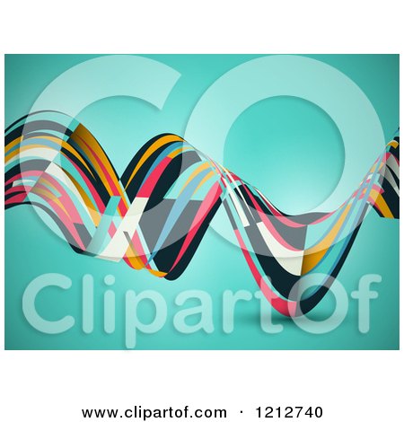 Clipart of a Colorful Abstract Wave over Turquoise - Royalty Free Vector Illustration by KJ Pargeter