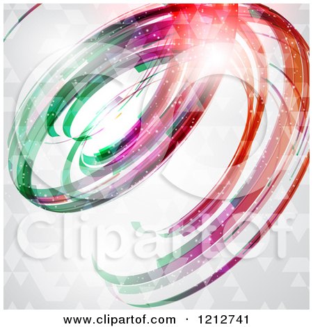 Clipart of a Colorful Spiral over Gray with Shapes - Royalty Free Vector Illustration by KJ Pargeter