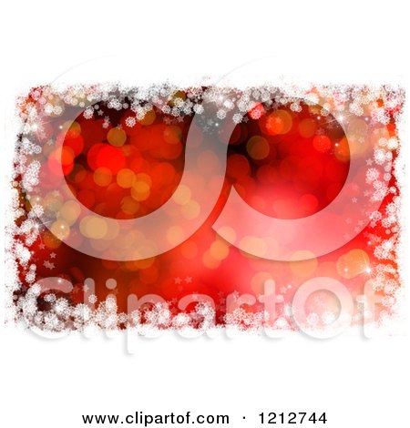Clipart of a Red Christmas Bokeh Light Background with Snowflakes and Stars - Royalty Free CGI Illustration by KJ Pargeter