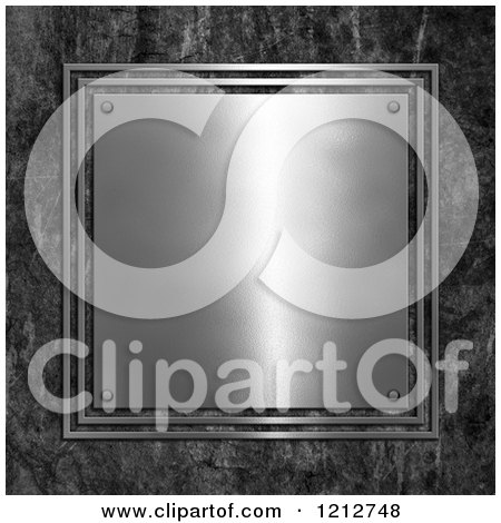Clipart of a 3d Square Metal Plaque over Concrete - Royalty Free CGI Illustration by KJ Pargeter