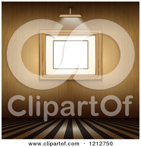 Clipart of a Light Shining on a Blank Frame on a Wall over Striped Floors - Royalty Free Vector Illustration by KJ Pargeter