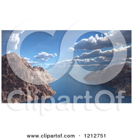 Clipart of a 3d Ocean with Clouds and Mountains - Royalty Free CGI Illustration by KJ Pargeter