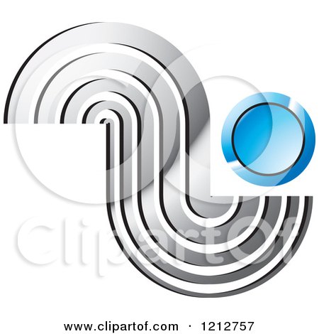 Clipart of a Silver Abstract Wave Symbol with a Blue Dot - Royalty Free Vector Illustration by Lal Perera