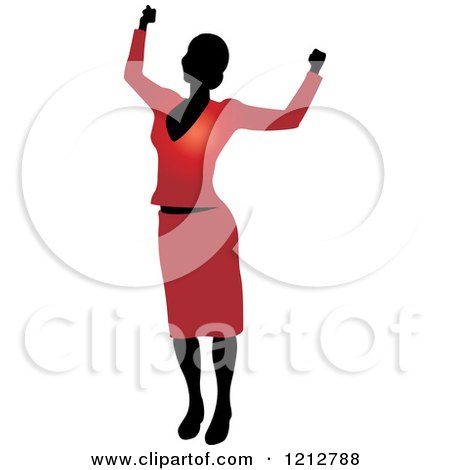 Clipart of a Silhouetted Woman Cheering in a Red Blouse and Skirt - Royalty Free Vector Illustration by Lal Perera