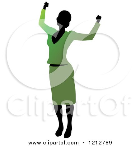 Clipart of a Silhouetted Woman Cheering in a Green Blouse and Skirt - Royalty Free Vector Illustration by Lal Perera