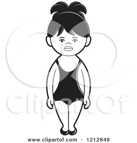 Clipart of a Black and White Girl in a Swimsuit - Royalty Free Vector Illustration by Lal Perera