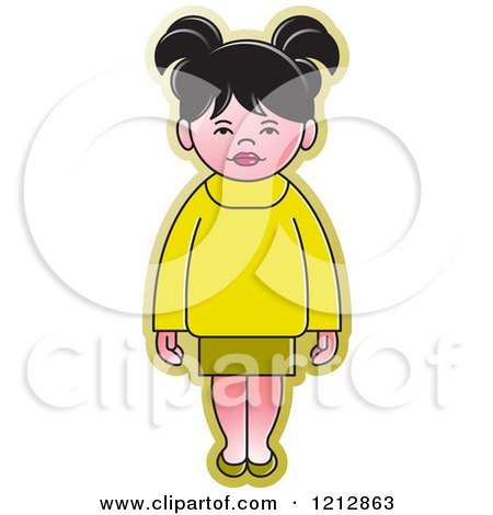 Clipart of a Girl in a Yellow and Green Outfit - Royalty Free Vector Illustration by Lal Perera