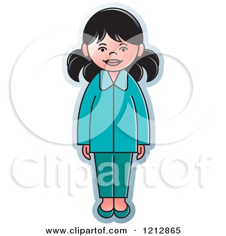 Clipart of a Girl in a Teal and Turquoise Outfit - Royalty Free Vector Illustration by Lal Perera