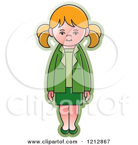 Clipart of a Girl in a Green Outfit - Royalty Free Vector Illustration by Lal Perera