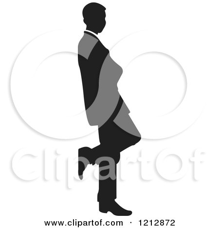 Clipart of a Silhouetted Businessman Leaning Against a Wall - Royalty Free Vector Illustration by Lal Perera