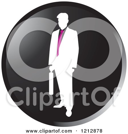 Clipart of a White Silhouetted Businessman with a Purple Tie in a Black Circle - Royalty Free Vector Illustration by Lal Perera