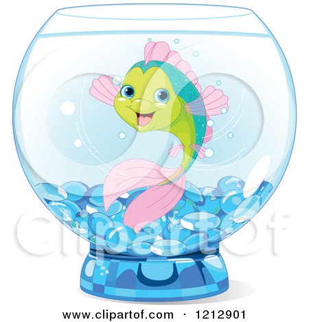 Cartoon of a Happy Fish in a Bowl - Royalty Free Vector Clipart by Pushkin