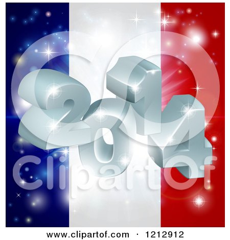 Clipart of a 3d 2014 and Fireworks over a French Flag - Royalty Free Vector Illustration by AtStockIllustration