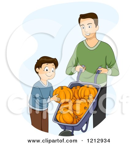 Clipart of a Boy and His Dad Picking Pumpkins - Royalty Free Vector Illustration by BNP Design Studio