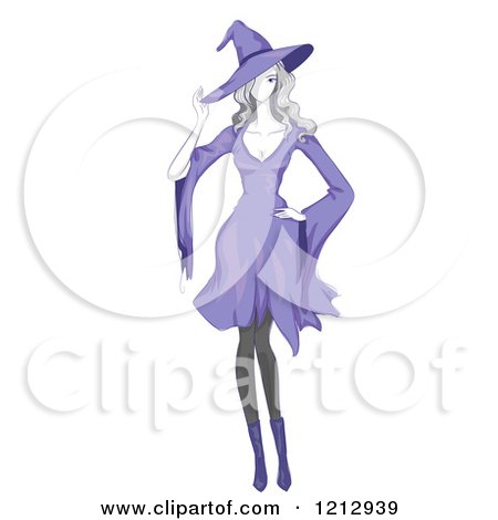 Clipart of a Woman in a Purple Witch Halloween Costume - Royalty Free Vector Illustration by BNP Design Studio