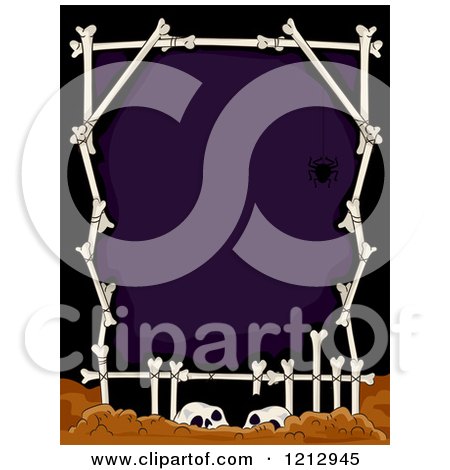 Clipart of a Human Bone Frame and Skulls over Purple - Royalty Free Vector Illustration by BNP Design Studio