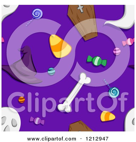Clipart of a Seamless Pattern of Halloween Items on Purple - Royalty Free Vector Illustration by BNP Design Studio