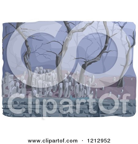 Clipart of a Spooky Cemetery with Dead Trees and Tombstones in a Mist - Royalty Free Vector Illustration by BNP Design Studio