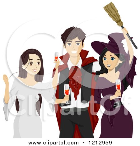 Clipart of Teenagers Toasting at a Halloween Party - Royalty Free Vector Illustration by BNP Design Studio
