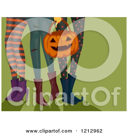 Clipart of Legs of Girls in Halloween Leggings with a Jackolantern Bucket - Royalty Free Vector Illustration by BNP Design Studio