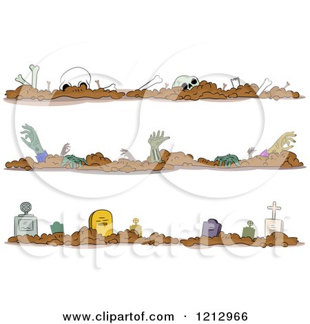 Clipart of Halloween Borders of Zombies Skeletons and Tombstones - Royalty Free Vector Illustration by BNP Design Studio
